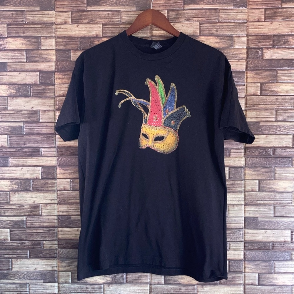 Unisex EUC Black Jim Beam Devils Cut Mardi Gras T Shirt Tultex XL